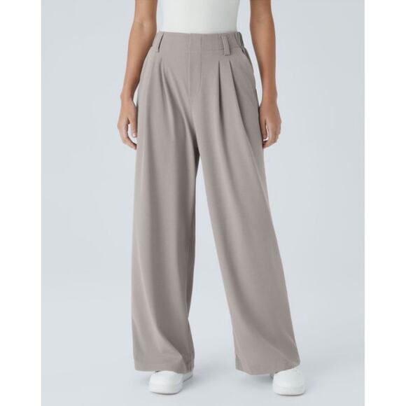 Halara Flex High Waisted Wide Leg Waffle Work Pants Business Office Gray Sz L - Picture 1 of 7